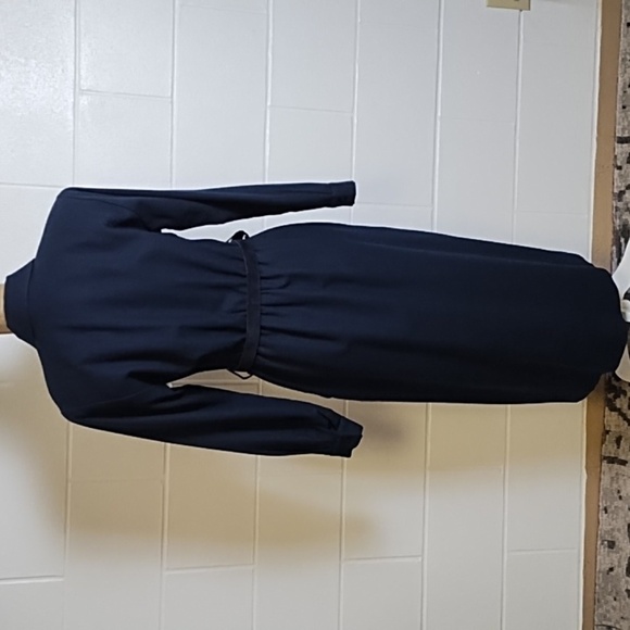 Lands End Navy Shirt Waist Covered Button Placket Wool Fully Lined Dress Pockets - Picture 2 of 16